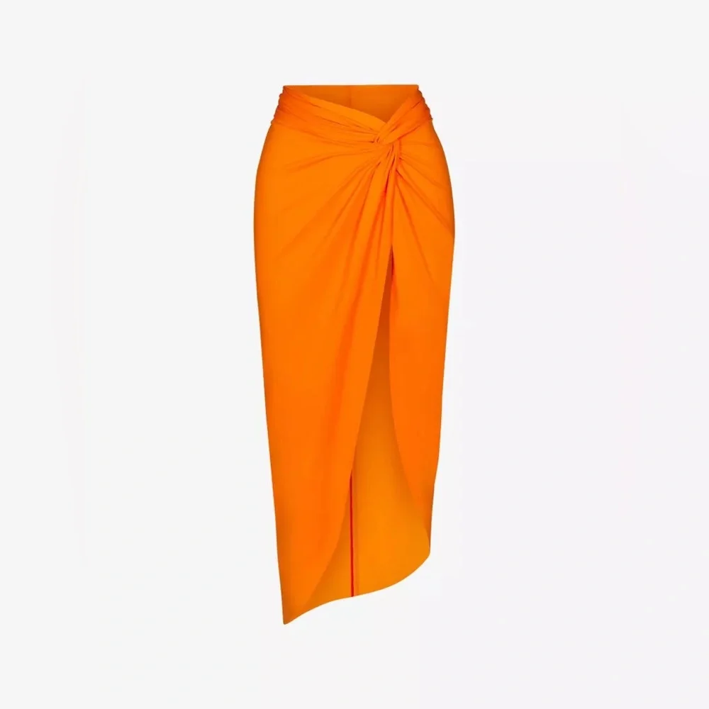 SKIMS Signature Swim Sarong Wrap Tie Skirt Orange NEW